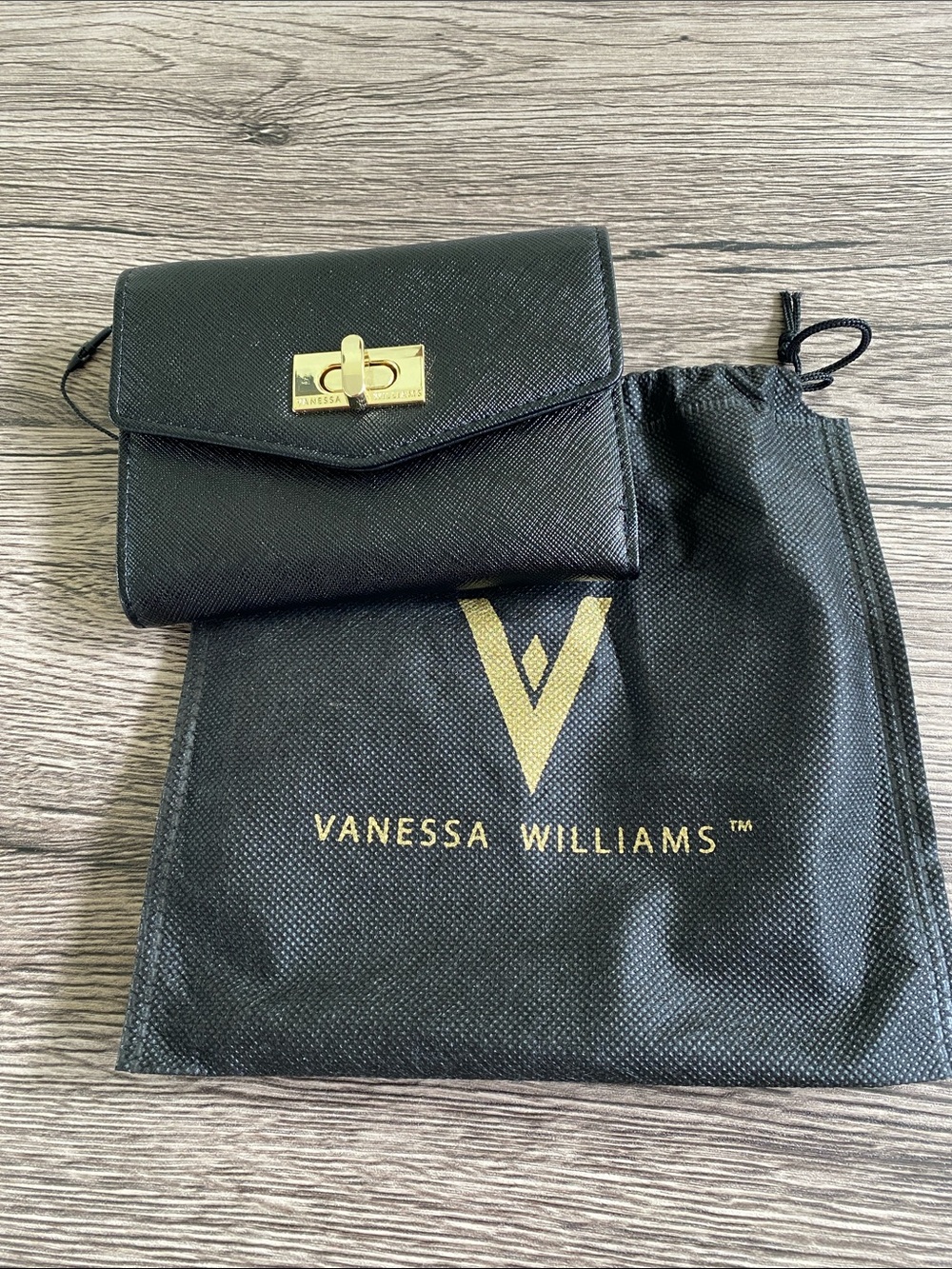 Vanessa Williams  Black Tri Fold Wallet with Gold Turn Lock